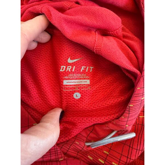 Nike Dry Fit Hoodie Women's Large Running Red Thumbholes Vented Long Sleeve - Picture 3 of 4